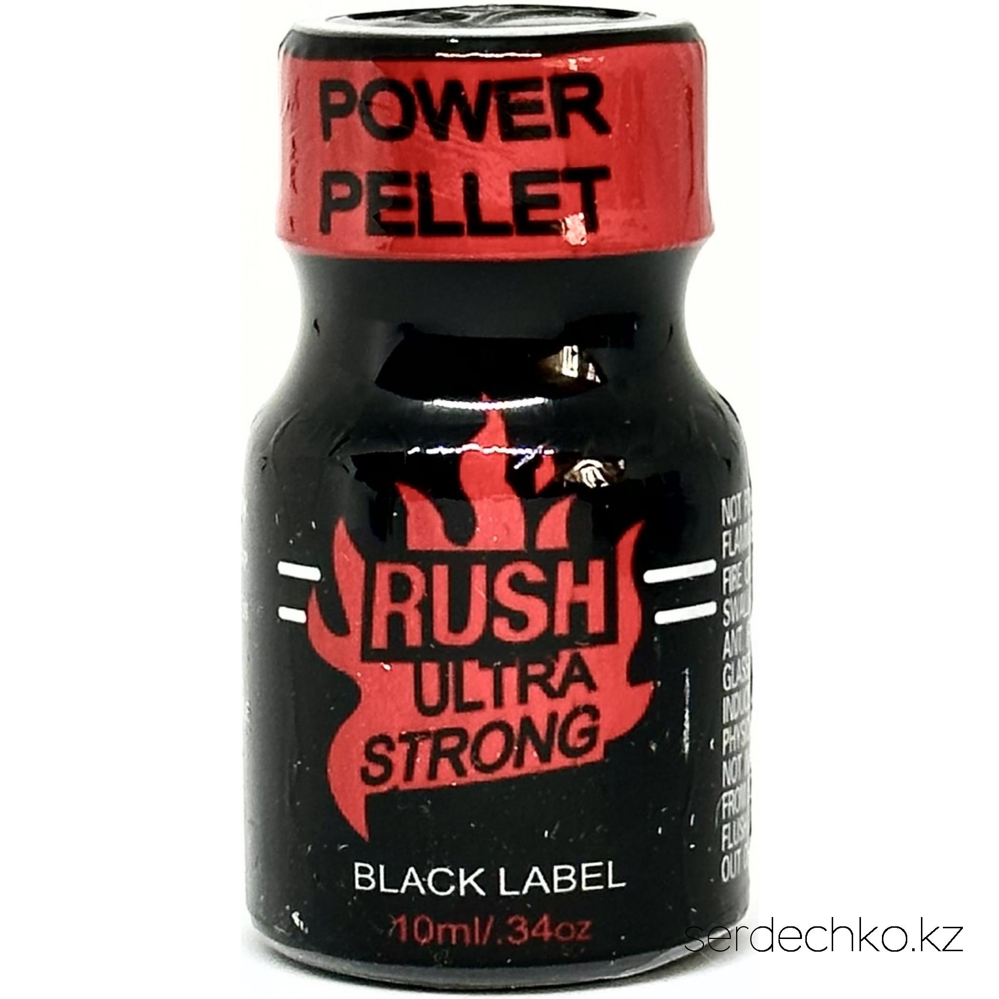 Попперс "RUSH Ultra Strong - Black Label" – 10 мл., 
	Попперс "RUSH Ultra Strong - Black Label" - самый популярный и наверное лучший попперс во всём мире. 

	Попперс "RUSH Ultra Strong - Black Label" был разработан более 50 лет назад, довольно быстро завоевав миллионы поклонников. Если Вы ищете сильных и незабываемых ощущений, то этот попперс то, что Вам нужно.

	 

	Попперсы являются препаратами для стимулирования сексуального возбуждения. Амилнитрит - безопасное вещество, входящее в состав попперса, благодаря ему происходит расслабление мышц тела. Попперсы являются сильнейшим афродизиаком и для мужчин, и для женщин.

	Действие попперса:

	 - усиливает тактильные ощущения;

	 - дарит чувство расслабления, успокоение и релаксацию;

	 - заряд сексуальной мощи;

	 - снимает  психическое и физическое напряжение;

	 - убирает психологические барьеры;

	 - в одинаковой степени приносит удовольствие и мужчинам, и женщинам.

	 - усиливает и продлевает оргазм.

	Инструкция по применению:

	Поставьте открытый флакон в помещении, путем испарения летучих веществ попперса, воздух в комнате наполнится интенсивно пахнущим благоуханием. Так же можно вылить часть содержимого из флакона на блюдце для увеличения площади испарения. Действие попперса ощущается примерно через 10-15 минут после наполнения комнаты ароматом.

	Также можно вдыхать носом из бутылочки или через специальную маску-ингалятор;

	Одной бутылочкой на 10 мл, как правило, можно использоваться до 1 месяца (применяя 3-4 раза в неделю). Одной бутылочки хватает примерно на 200 вдыханий.

	После использования производители не рекомендуют садиться сразу же за руль автомобиля. Следует немного подождать или выпить большое количество тёплой воды.

	Противопоказания:

	 - НЕЛЬЗЯ принимать внутрь;

	 - не применять попперсы людям страдающим сердечно-сосудистой недостаточностью, гипертонией, анемией, глаукомой;

	  - не принимать с другими секс-стимуляторами, такими как циалис, виагра и т.д.;

	  - не принимать беременным, кормящим;

	 - не принимать лицам до 18лет;

	 - не  наносить попперсы на участки кожи или слизистую оболочку, из-за опасности ожогов;

	 - не оставлять под прямыми солнечными лучами;

	 - не нагревать и беречь от контакта с огнем, т.к. содержатся легковоспламеняющиеся вещества.

	Условия хранения:

	Попперс должен хранится при особых условиях. Прохладное темное место, такое как холодильник, обеспечит ему сохранность до 5 лет, при вскрытой бутылочке препарат продержится несколько недель. Температура должна быть в пределах +3°C. Закрытым и открытым баночкам необходимо обеспечить одинаковое условие хранения, поэтому стоит их хранить вместе. Если вы хотите воспользоваться попперсом и только вынули его их холодильника, то не спешите открывать, чтобы не возник конденсат на стенках флакона, он должен согреться до комнатной температуры (не нагревать самостоятельно).
