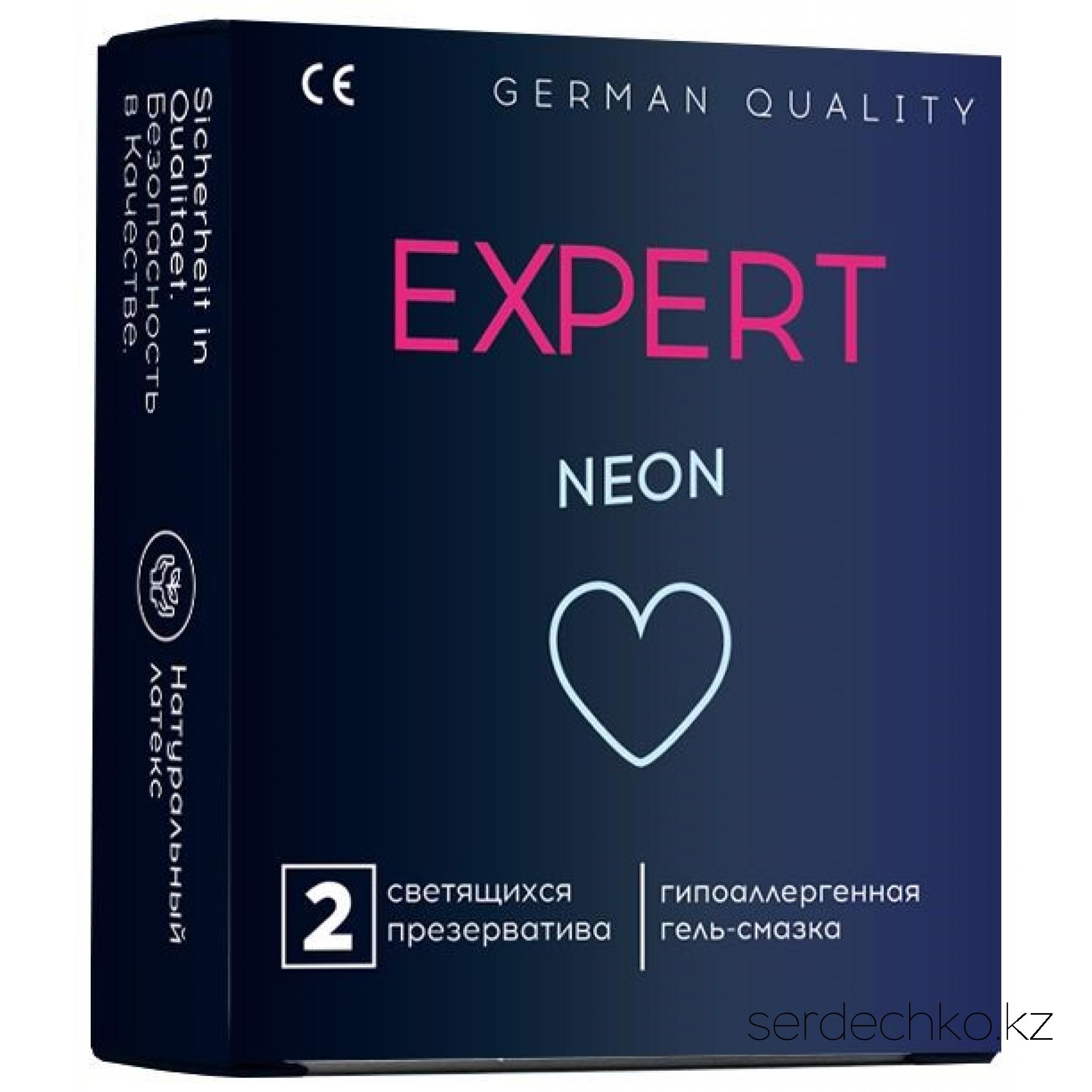 ПРЕЗЕРВАТИВЫ EXPERT NEON № 2 (СВЕТЯЩИЕСЯ), 2 штуки, 
	NEON - Гладкие латексные презервативы, обработанные силиконовой смазкой со светящимся слоем.
