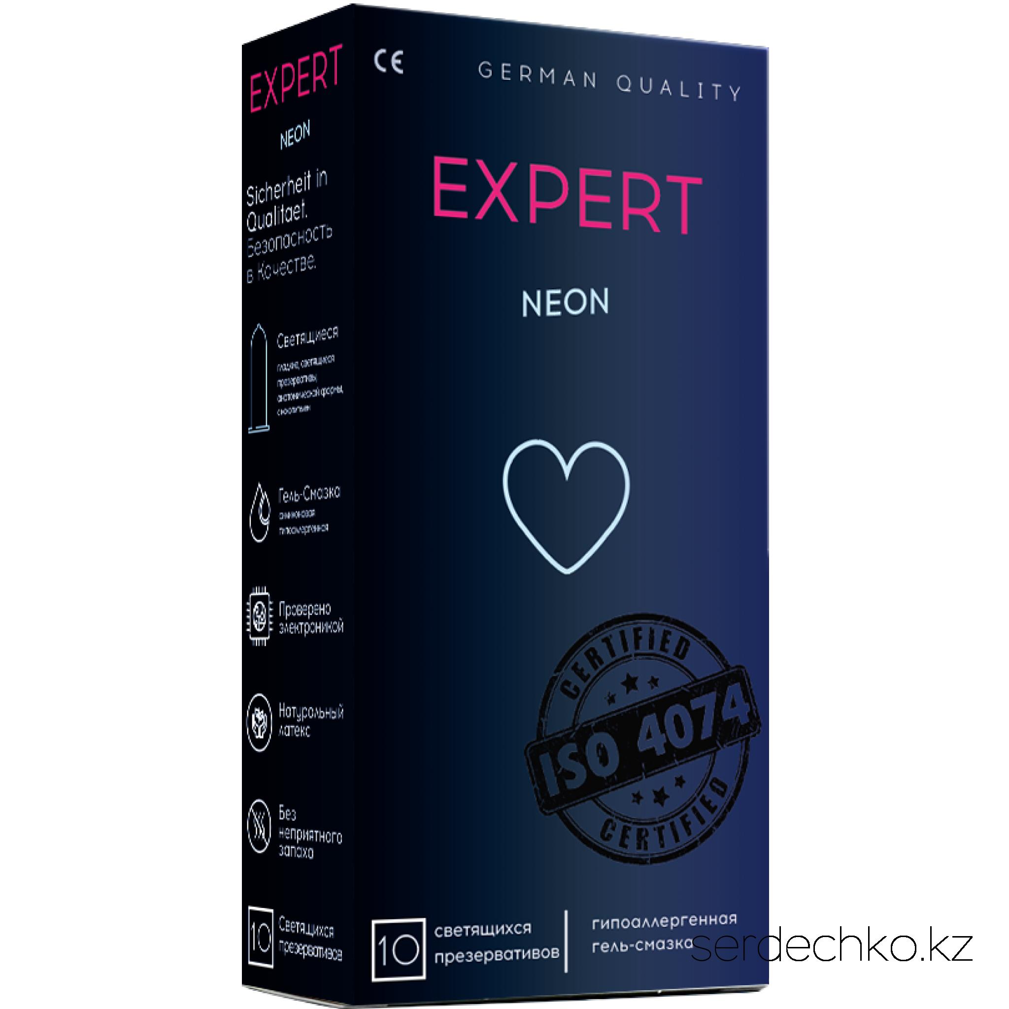 ПРЕЗЕРВАТИВЫ EXPERT NEON № 10 (СВЕТЯЩИЕСЯ), 10 штук, 
	NEON - Гладкие латексные презервативы, обработанные силиконовой смазкой со светящимся слоем.
