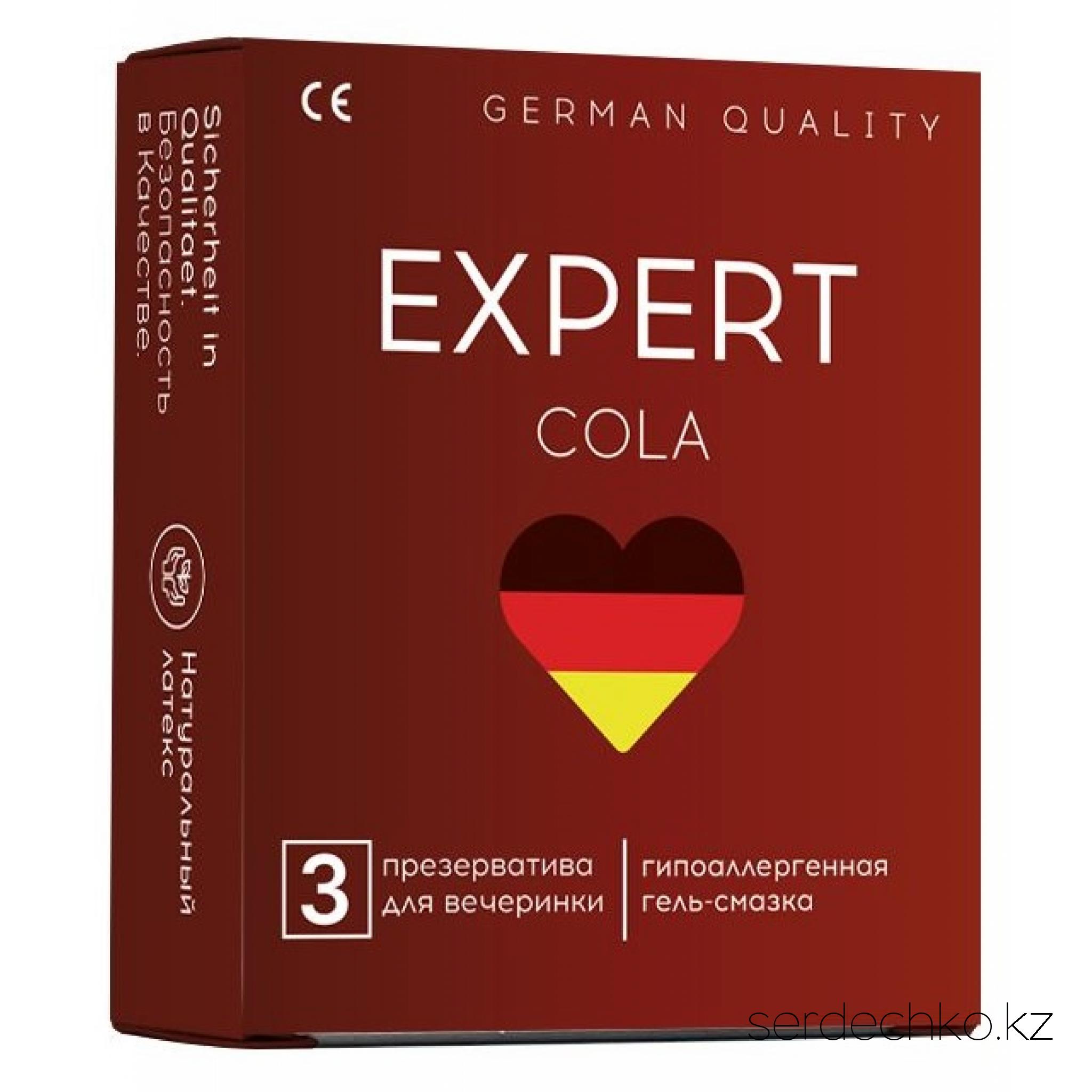 ПРЕЗЕРВАТИВЫ EXPERT COLA № 3 (С АРОМАТОМ КОЛЫ), 3 штуки, 
	Cola - Гладкие латексные презервативы,  обработанные силиконовой смазкой с ароматом  колы.
