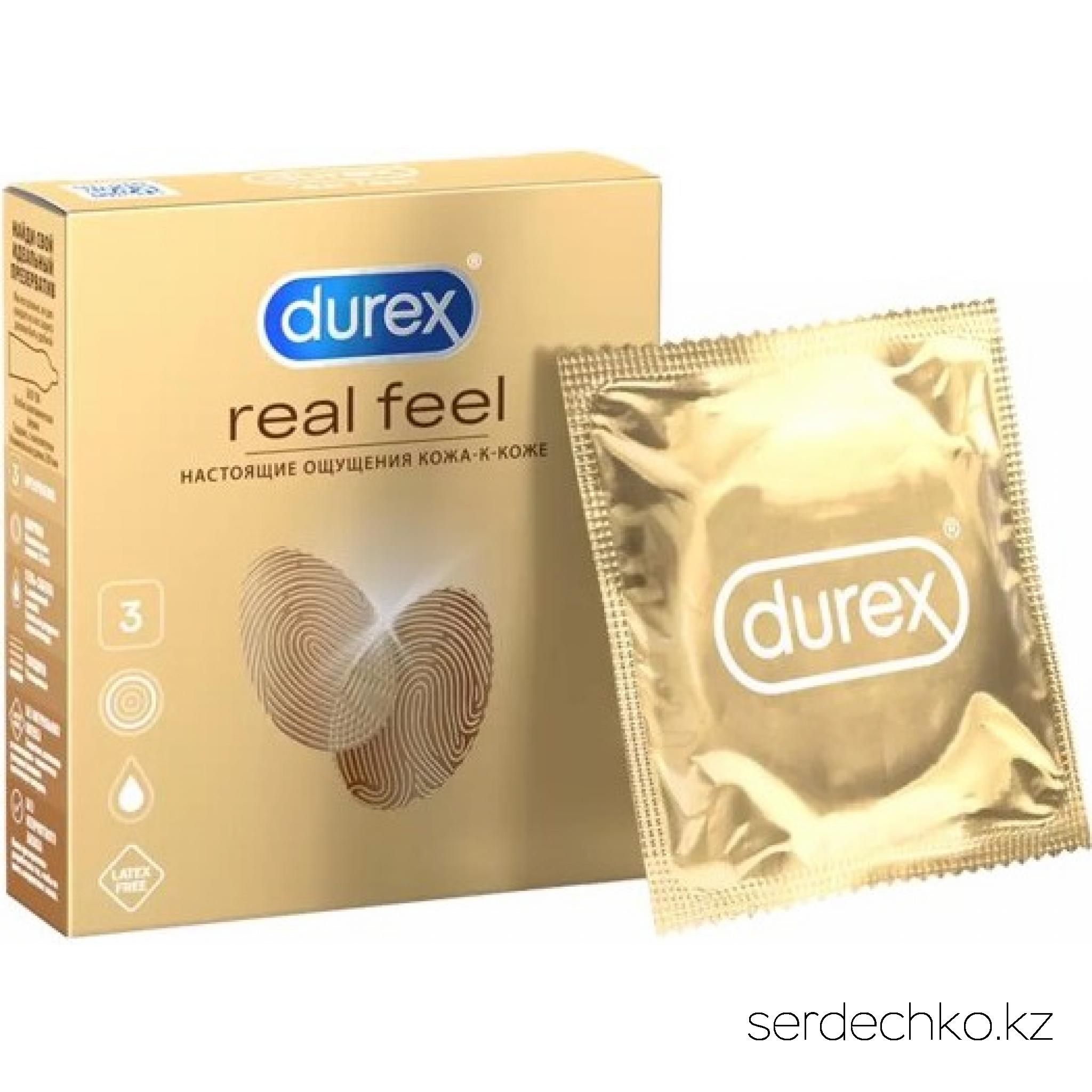 Презервативы №3 DUREX RealFeel (для естественных ощущений), 
	Презервативы Durex Real Feel - это новое поколение презервативов для естественных ощущений с эффектом “кожа к коже”.

	С Durex Real Feel вы можете почувствовать каждое движение, каждое прикосновение так, словно вас ничто не разделяет!

	Гладкие, бесцветные, с накопителем, в смазке.

	Номинальные размеры: длина – 200 мм, ширина – 56 мм.

	Дерматологически тестированы. 100% проверены электроникой.

	 
