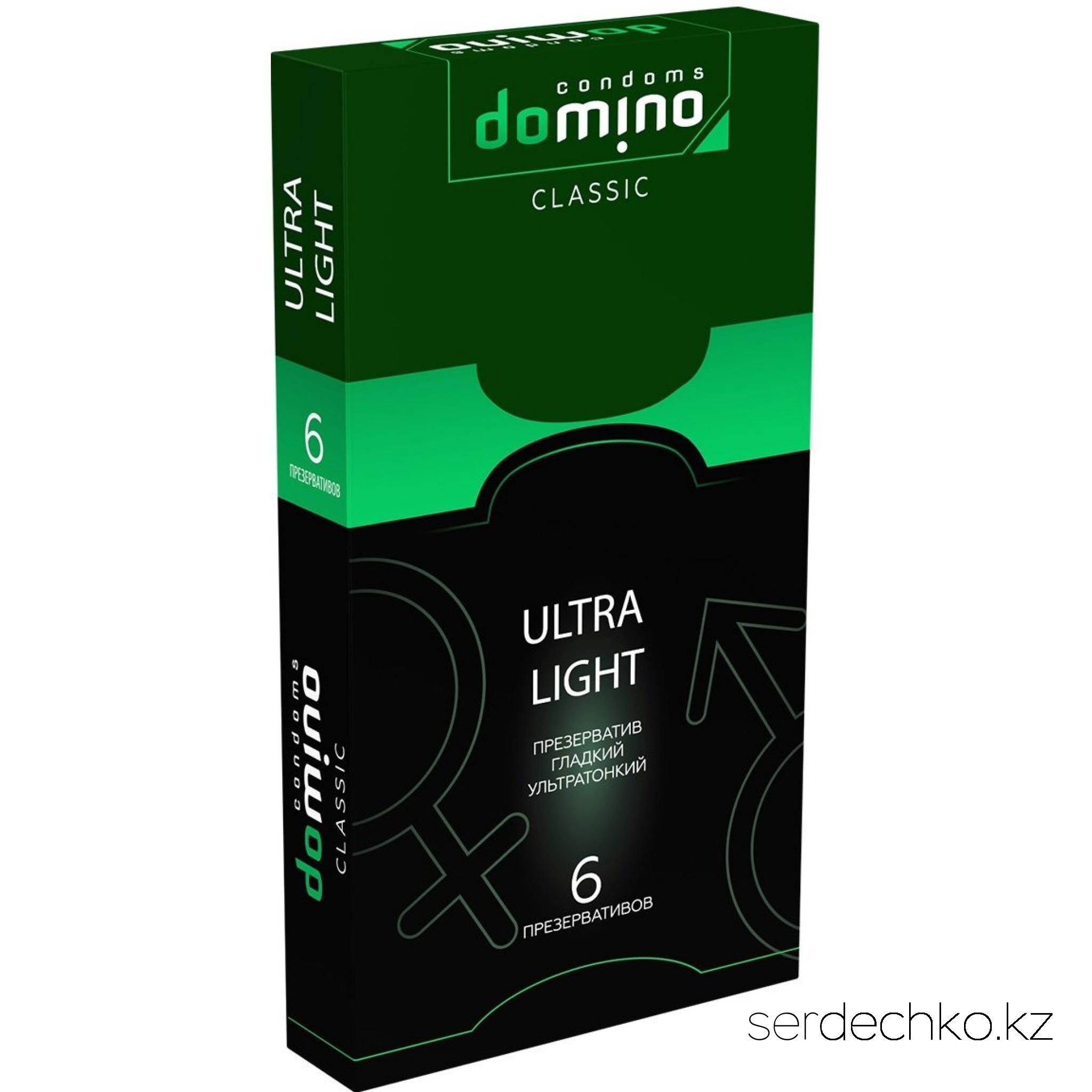 ПРЕЗЕРВАТИВЫ DOMINO CLASSIC ULTRA LIGHT 6 штук, 
	Гладкие презервативы из высококачественного латекса, для тех кому нужна максимальная чувствительность! В каждой фирменной упаковке содержится 6 супертонких презервативов в смазке.
	Длина, мм    +/-180
	Толщина стенок, мм.    0,06
	Ширина, мм    +/-52
