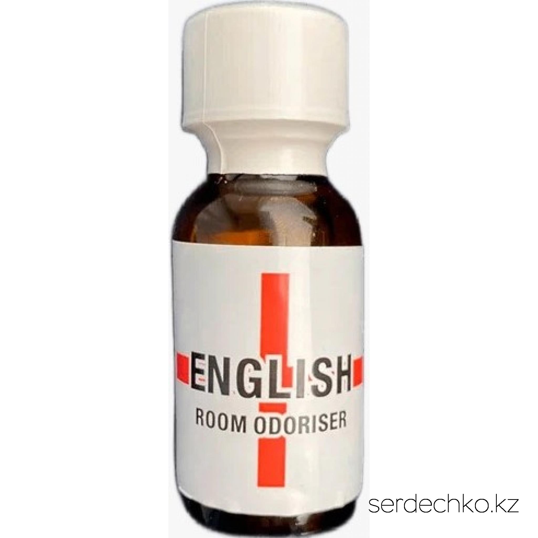 Попперс English Room Odoriser 25 мл (Великобритания), 
	Всем известный Room Odorisor обзавелся новым названием English и неповторимым английским дизайном. Один из самых популярных попперсов Великобритании в увеличенном объеме 25мл позволит вам воплотить любые свои фантазии!

	Все нитриты, которые входят в состав попперса English Room Odoriser (амилнитрит, бутилнитрит и т.д.) практически сразу после попадания в организм, расслабляют все гладкие мышцы, которые окружают сосуды. В связи с этим, попперс English Room Odoriser не воздействует напрямую на сердце, а постепенно расслабляет все мелкие артерии, что, в свою очередь, понижает кровяное давление.

	Спустя 2-4 минуты давление приходит в привычную норму. За счет всего этого, все ощущения становятся более яркими и насыщенными. Появляется приятное головокружение, которое напоминает чувство невесомости, осязание и вкус усиливаются.

	При условии сексуального контакта, появляется целый порыв энергии. У партнеров создается впечатление, что оргазм будет длиться очень долго. В процессе этого, на щеках появляется румянец, сердцебиение становится частым, тело окутывает теплом, и все это достигается за счет прилива крови. Все это будет длиться в течении нескольких минут, а для продления удовольствия, нужно использовать попперс второй раз.

	Делать это можно несколько раз за один половой контакт. В конечном результате, можно увеличить продолжительность секса на несколько часов. При этом, удовольствие получает как мужчина, так и женщина
