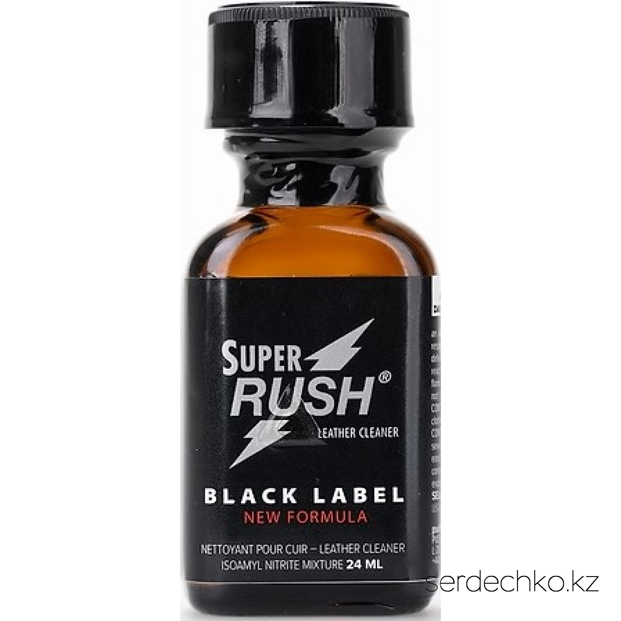 Попперс Super Rush Black Label, 24 мл (Бельгия, Люксембург), 
	Представляем Вашему вниманию новинку — сверхмощный, настоящий американский poppers Super Rush Black Label. Один из последних в линейке поперсов Раш с усиленной формулой.

	Для любителей экстремальных ощущений идеально подойдут попперсы Super Rush Black Label, состав на основе амилнитрита. Ароматический возбудитель обладает длительным действием, позволяя партнерам окунуться в мир сладострастия и фантазий. Женщины становятся раскованными и отдаются партнеру целиком, позволяя ему показать свои способности.

	Попперс Super Rush Black label (New Formula) подготовил для вас что-то незабываемое и новое. Что-то, что вы должны обязательно попробовать.

	В чем секрет новых попперсов? Это уникальный состав сильных и самых рейтинговых попперсов в мире! Новая формула с Алкинитритом и Пентилнитритом делает попперс невероятно сильным, а действие попперса стало продолжительнее до изнеможения, а главное в этом попперсе, от него не болит голова. 

	При создании данного попперса применялась уникальная технология белого шарика на дне попперса - Power Pak Pellet или сокращенно PPP. Эта технология усиливает силу попперса минимум на 30% и делает его ярко-выраженный аромат практические не выветриваемым со дня первого открытия бутылочки.

	Благодаря данной инновации один из самых сильных попперсов становится еще мощнее, не теряя со временем своих качеств. Ощущения, которые подарит Вам попперс невозможно сравнить ни с чем!
