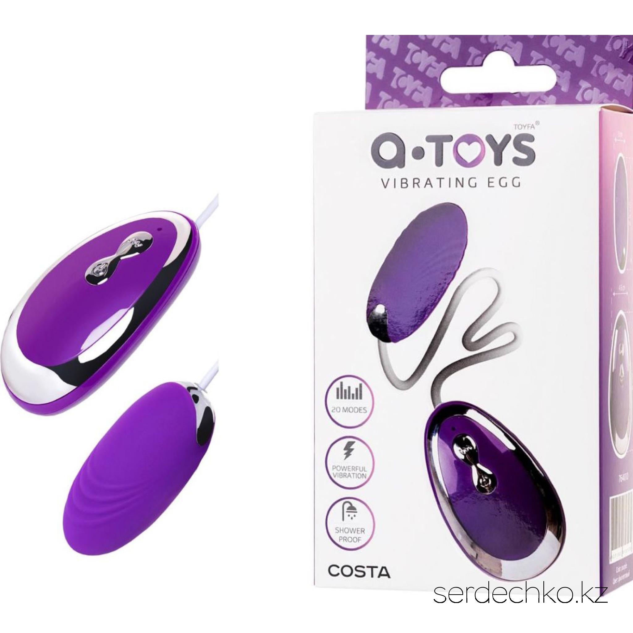 ВИБРОЯЙЦО TOYFA A-TOYS COSTA, СИЛИКОН, ФИОЛЕТОВЫЙ, 6,5 СМ, 
	Виброяйцо A-toys — это уникальная секс-игрушка, которая добавит интимным играм нотку пикантности. Оно отличается компактным размером, гладкой бесшовной поверхностью, качеством материалов, таких как медицинский силикон и ABS пластик и удобным управлением с помощью проводного пульта. Его универсальность позволяет использовать игрушку не только для клиторальной и вагинальной стимуляций, но и для стимуляции любой из эрогенных зон партнера. А 20 режимов с мощными импульсами вибрации будоражат при первом прикосновении и помогают подвести партнера к волнительной кульминации.
