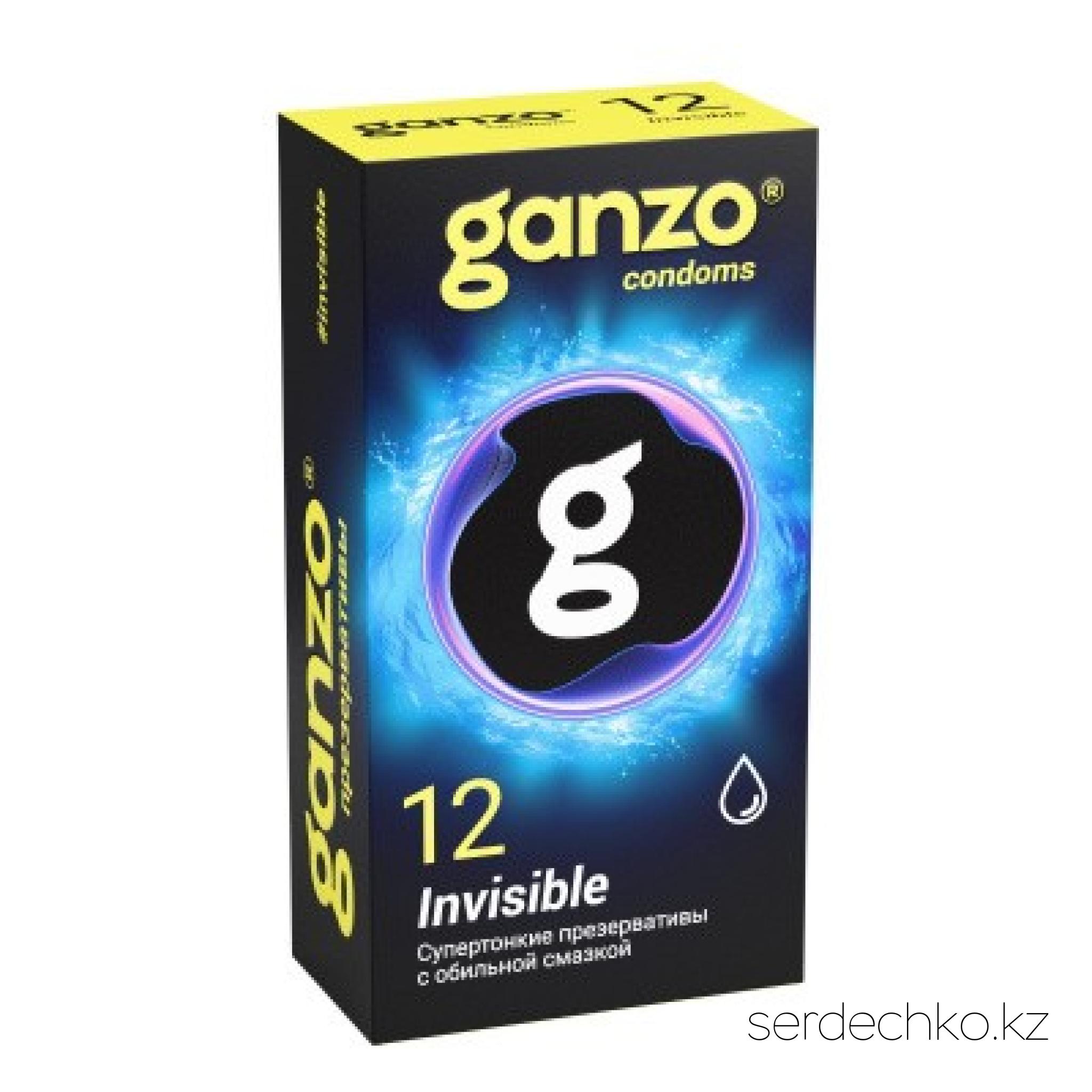 ПРЕЗЕРВАТИВЫ GANZO INVISIBLE №12 BLACK EDITION (гладкие супертонкие с доп. смазкой), 12 шт. в упак., 
