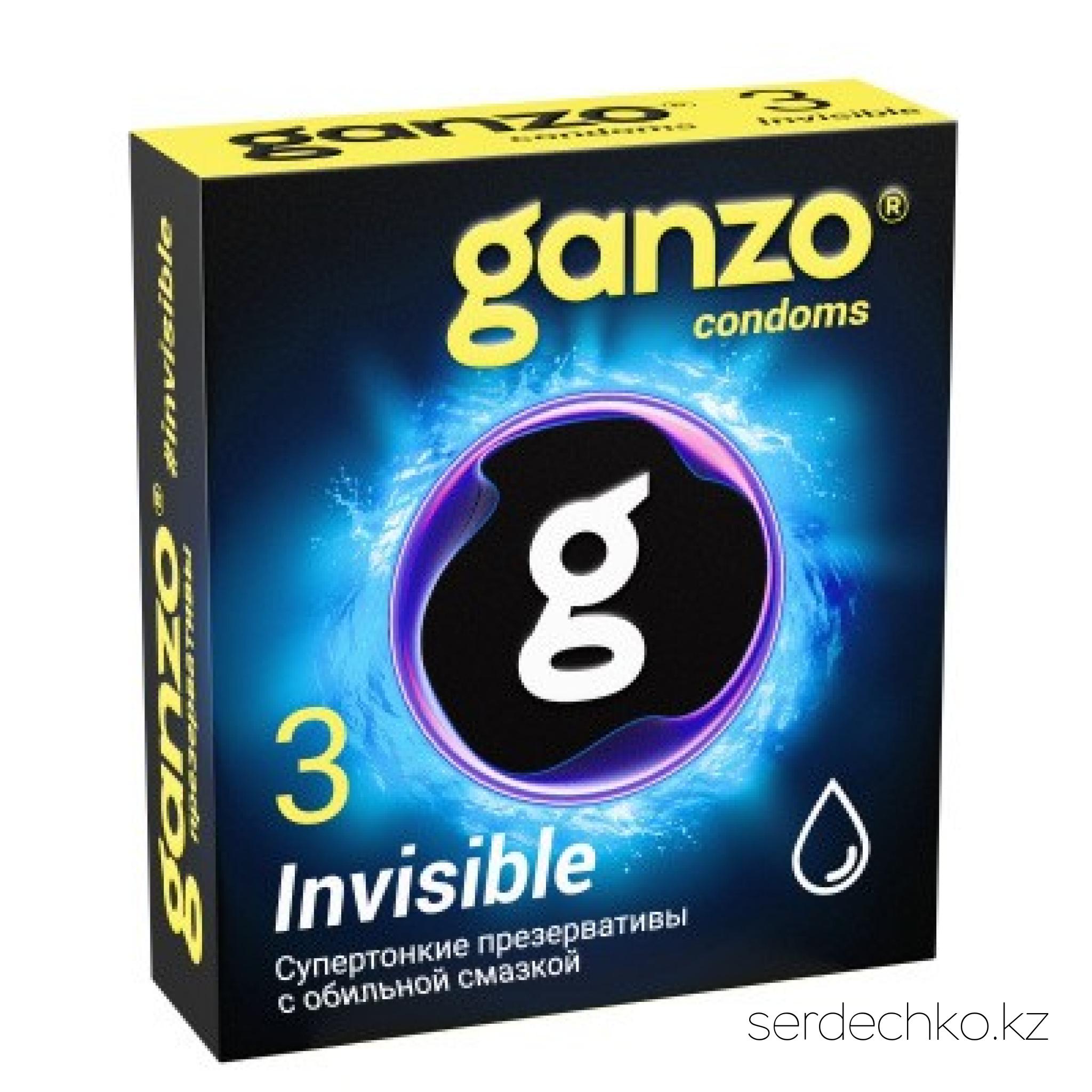 ПРЕЗЕРВАТИВЫ GANZO INVISIBLE №3 BLACK EDITION (гладкие супертонкие с доп. смазкой), 3 шт. в упак., 