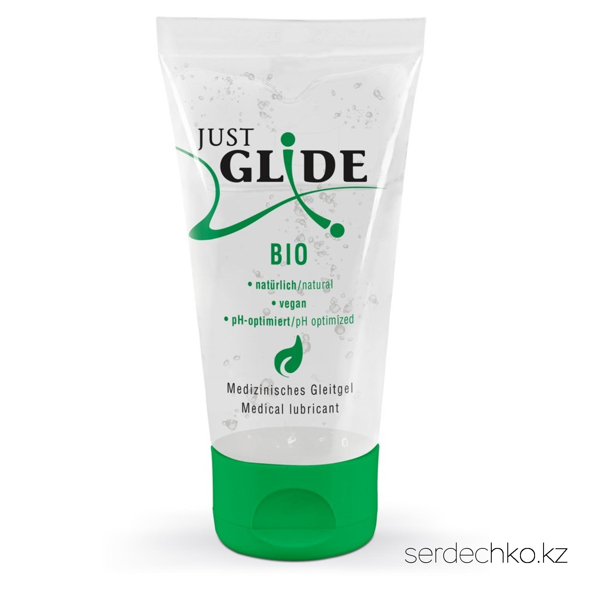 Лубрикант Just Glide BIO на водной основе  50 мл, 
	Чистая природа! Натуральный органический лубрикант на водной основе в экологически безопасном компостируемом тюбике на основе сахарного тростника. Формула без запаха и запаха на 100% веганская и безопасна для использования с латексными презервативами. Смазка не содержит масел и жиров, поэтому ее можно смыть, не оставляя пятен
