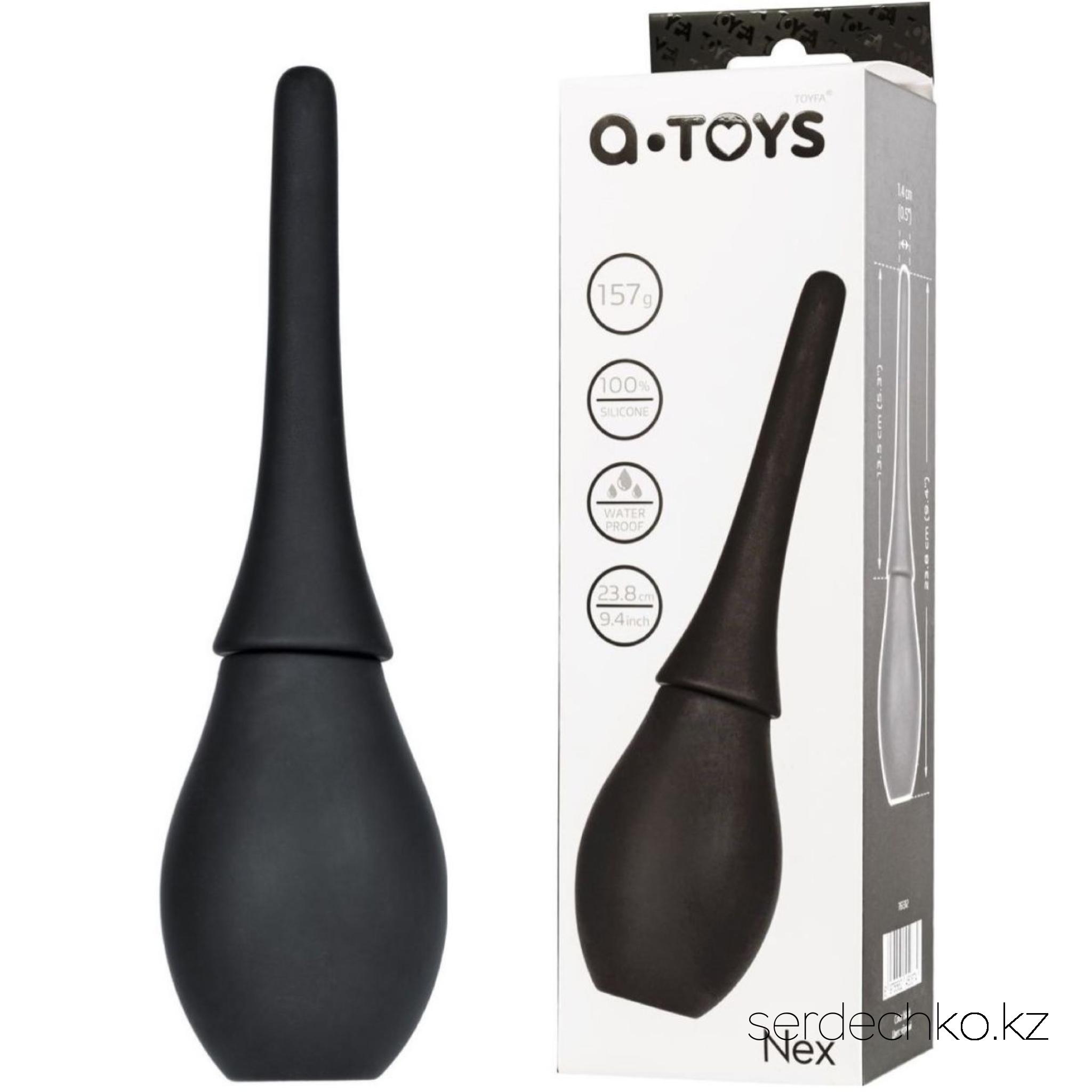 Анальный душ A-Toys by TOYFA Nex, силикон, 
	С анальным душем A-Toys вы можете провести гигиеническую процедуру быстро и легко, достигнув идеальной чистоты.

	Он подходит как для анальной, так и вагинальной очистки.

	Гладкий наконечник и груша, выполненная из силикона, обеспечат комфорт и простоту использования.

	Нужно только наполнить мягкую грушу водой или специальным раствором и надеть насадку.
