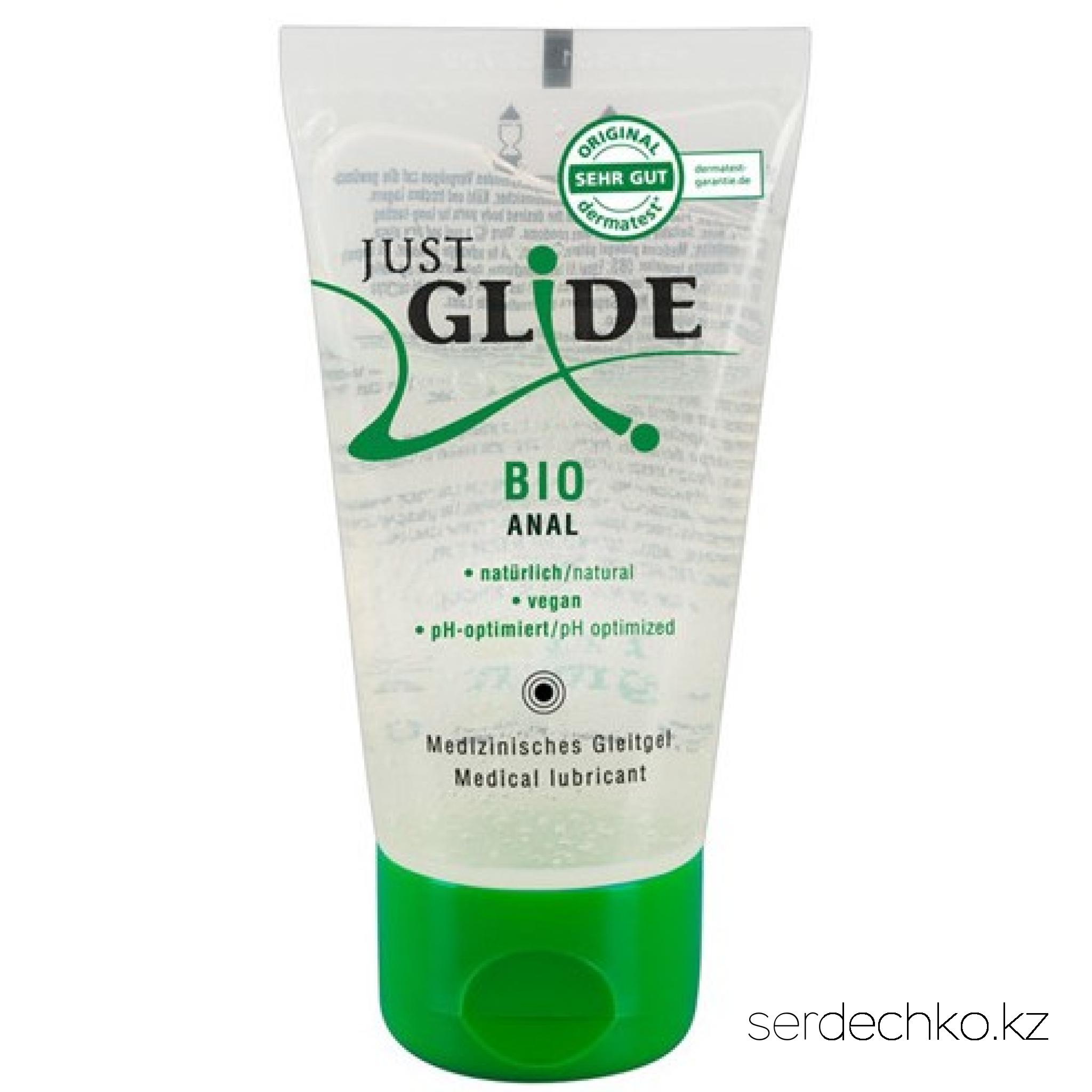 Анальная смазка Just Glide Bio Anal Lubricant - 50 мл, 
	Для удовольствия от бездельника! Натуральная органическая смазка в экологически чистом и компостируемом тюбике на основе сахарного тростника. Лубрикант на водной основе был специально разработан для страстного анального удовольствия. Формула без запаха и запаха на 100% веганская и безопасна для использования с латексными презервативами. Смазка не содержит масел и жиров, поэтому ее можно смыть, не оставляя пятен. 
